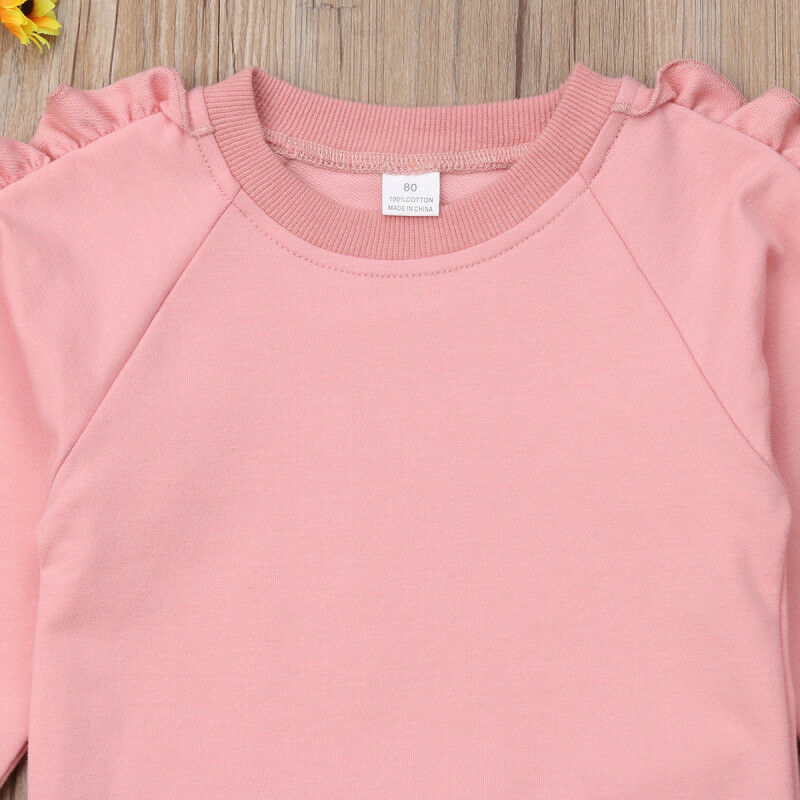 Ropa de para niños y niñas, Tops rosas con volantes, camisa, pantalones vaqueros, traje cálido de otoño e invierno, conjunto de 2 uds