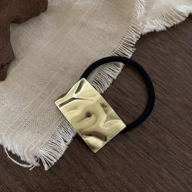 Coleteros de aleación de Color dorado para niña y mujer, cintas elásticas para el pelo, accesorios para el cabello de estilo Punk geométrico: 3