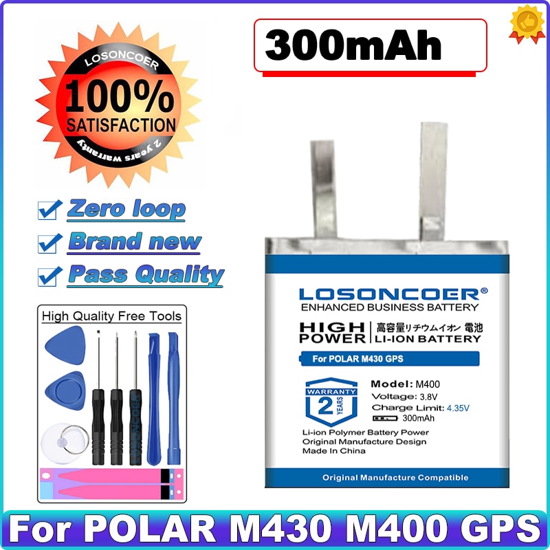 Top brand 100%  300 mah erstatning sportsur batteri til polar  m430 m400 gps sportsur batteri + gratis værktøjer
