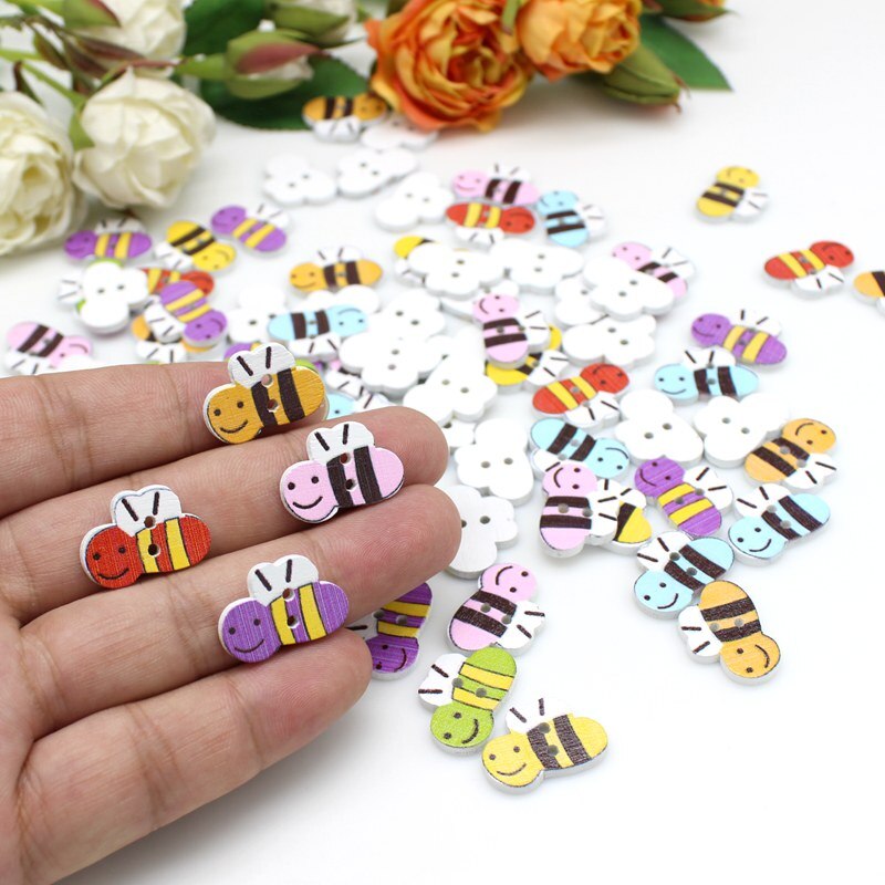 50Pcs Little Bee Hoofd Houten Knopen Naaien Scrapbooking Kleding Hoofddeksels Handgemaakte Ambachten Home Decor Accessoires Diy