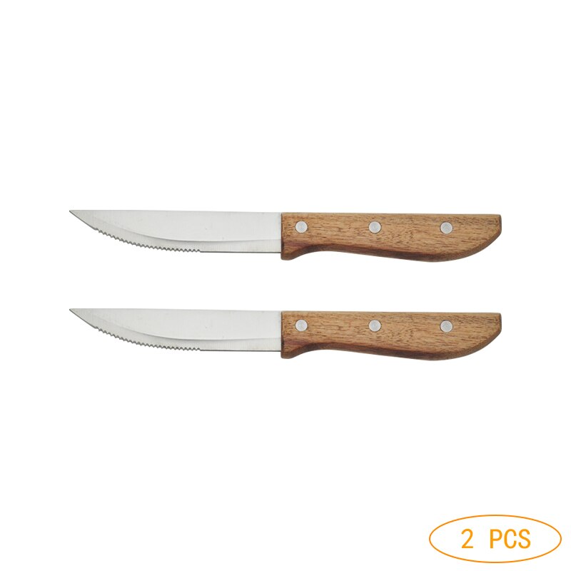 Houten Handvat Steak Mes Set Diner Messen Tafel Mes Gekarteld Lemmet Restaurant Bestek Japanse Houten Servies 10in 2-10 stuks: 2pcs