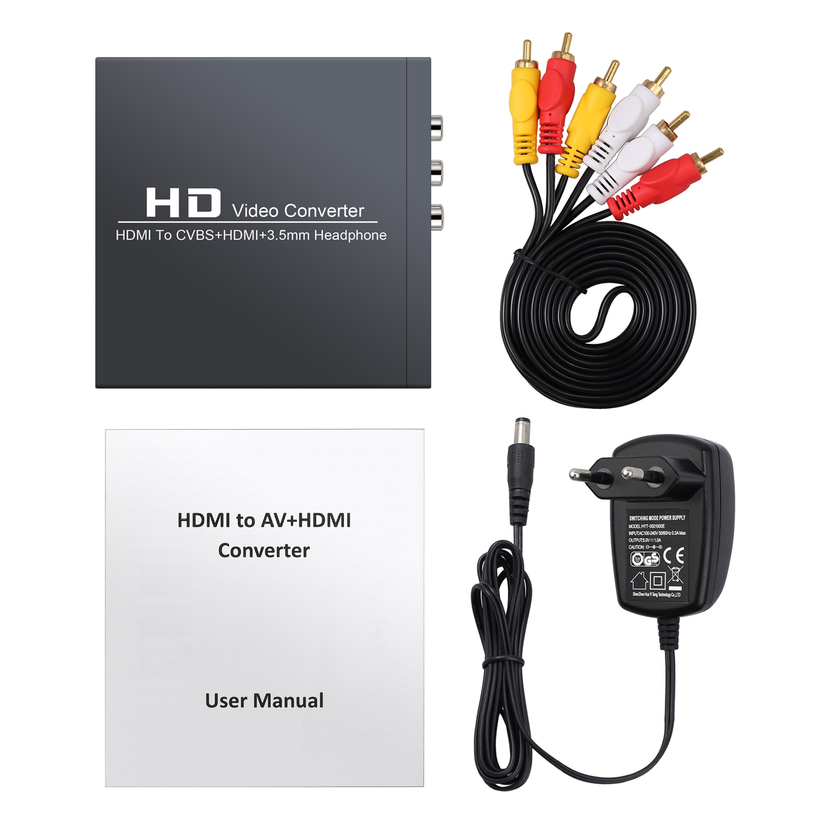 LiNKFOR HDMI naar RCA en HDMI Converter 3RCA CVBS AV Composiet Video Audio Adapter met 3.5mm Hoofdtelefoon Ondersteuning 1080P PAL NTSC