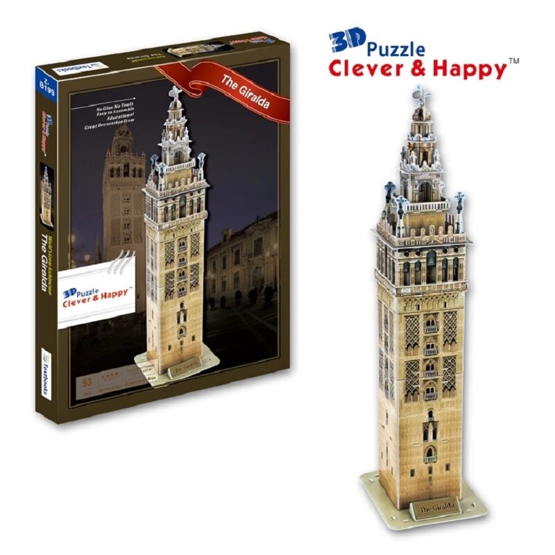 3D Papier Puzzel Gebouw Model Speelgoed Spanje De Giralda Sevilla Bell Tower Kathedraal Wereld Beroemde Architectuur Kerstcadeau 1pc