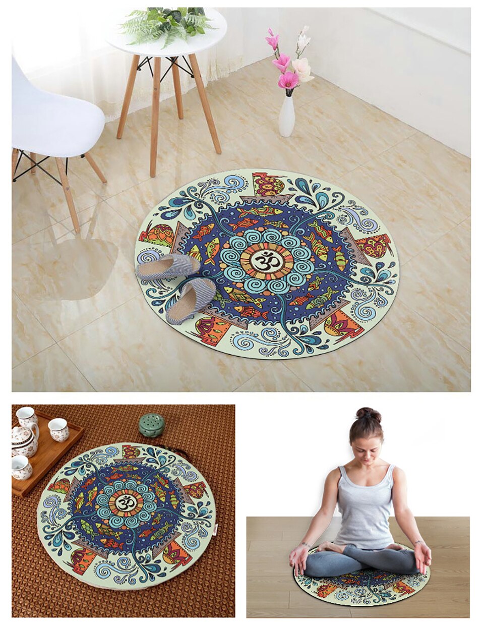 3mm Thick Round Non-slip Natural rubber Mat with Zan Mark Exercise Sport Mat for Fitness Meditation Meditate Carpet