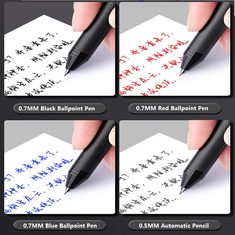 4 In 1 Multifunction Luxury Pen, 0.7mm 3 Color Ballpoint 0.5mm Mechanical Pencil, Gravity Sensor Metal Retractable Pens Długopis