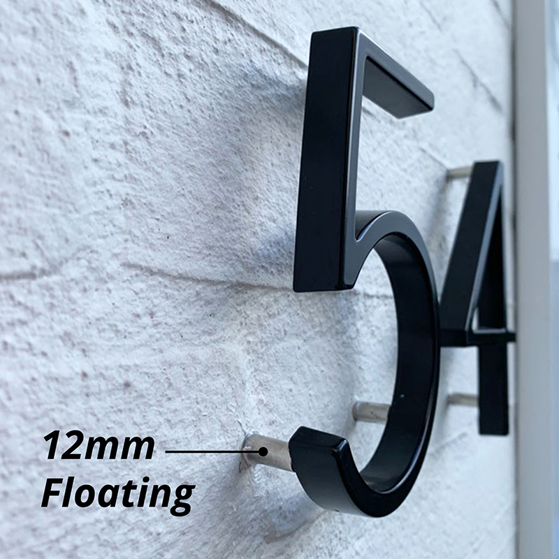 Numéro de maison flottant en aluminium noir, numéro de maison extérieur, numéros de porte d'appartement, panneau d'adresse de boîte à lumière, 125mm, 5 po, #0-9