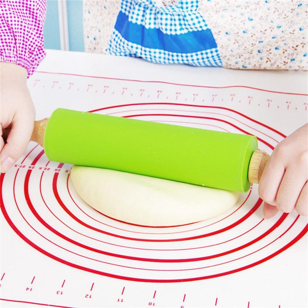 Houten Handvat Siliconen Roll Noodle Stok Kid Noodle Stok Keuken Koken Gereedschap Pasta Koekjes Gebak Kleuterschool Bakken Tools