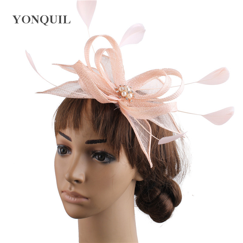 Blanc Sinamay coiffure de mariage pour mariée chapeau Fascinator cheveux accessoires épingle à cheveux mariée dames nouvelle chapeaux: coral