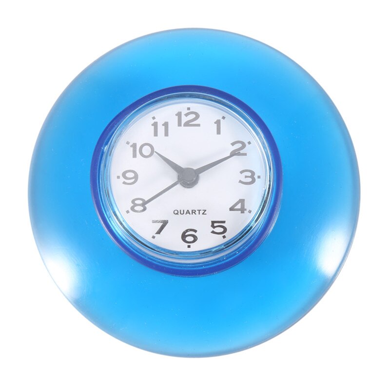 Wall Mount Bathroom Clock Waterproof Mini Watch Bathroom Accessories Products Mirror Suction Wall Clock Shower Quartz Clocks: Blue