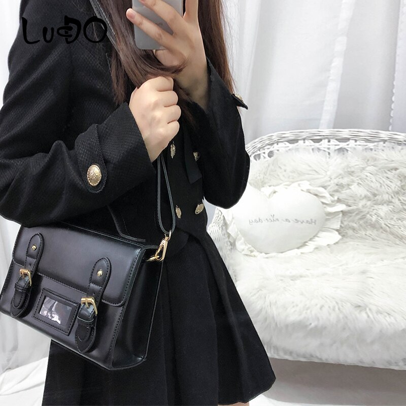 Vintage sacs à main huile cuir femmes sac de messager rétro femme épaule sac à bandoulière fille étudiant adolescent cartable Bolsa: black