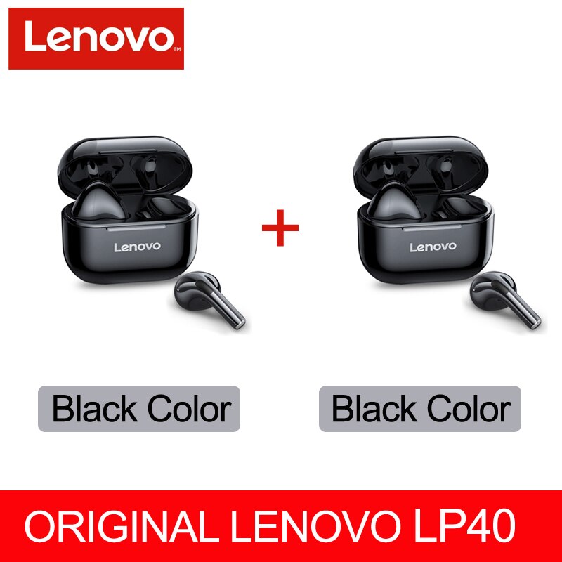 Original Lenovo LP40 TWS auricular Bluetooth inalámbrico verdadero 5,0 estéreo bajo con micrófono de manos libres auriculares AI Control IPX5 impermeable: LP40 2 Black