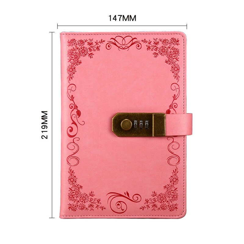 LinYesh Lederen Wachtwoord Notebook Schrijven Dagboek Planner Organizer met Combinatieslot, Vlinder en Bloempatroon Draadbinding Dagelijks, A5 210x145mm