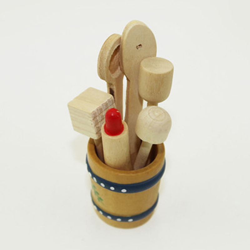 Træ køkken køkkenudstyr simulering ske skovl model legetøj til dukkehus dekoration 1/12 dukkehus miniature tilbehør