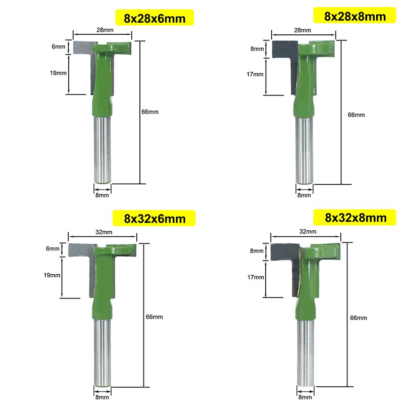 Lang tangverktøy 8mm skaft t-spor freser fresing rett kant sporfres fres skjærehåndtak for treverk  lt075