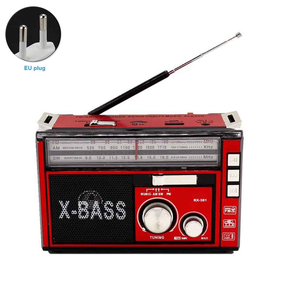 MP3 Player Flashlight Antenna TF USB AM FM SW Led Portable Radio Outdoor Rechargeable Home Retro High Sensitivity: Red EU