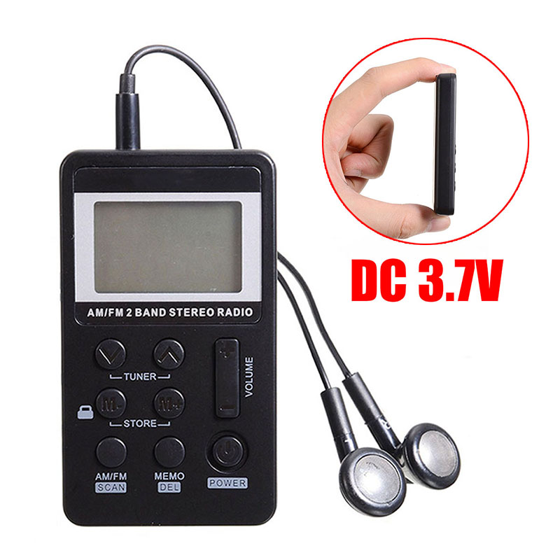 Personal Stereo AM FM Radio Portable Digital LCD Display W/ Earphones Built-in 500mAh Lithium Battery 64-108MHZ