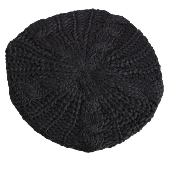 Boina de invierno cálido para mujer punto holgado Beanie Hat Multicolor Ski Cap JL: Black