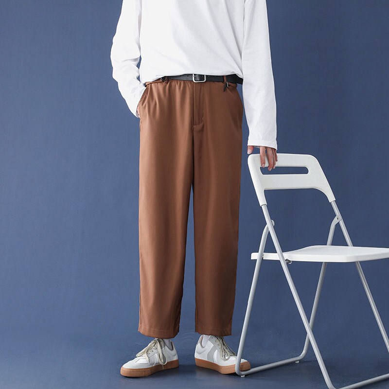Pantalon de costume noir et gris Caramel pour hommes, ample, droit, jambes larges, , solide, décontracté, facile à assortir, printemps été