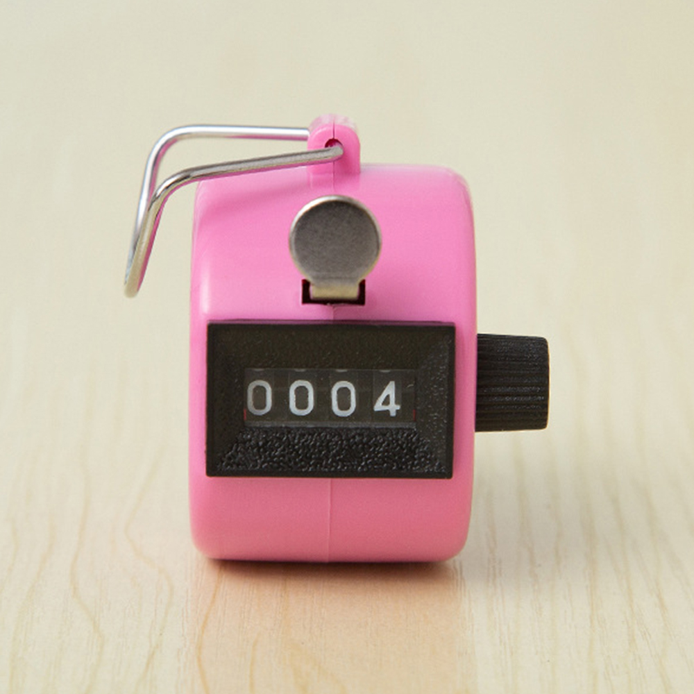 4 Digit Number Counters Metal Shell Hand Finger Display Manual Counting Tally Clicker Color Shell Timer Soccer Golf Counter: Pink