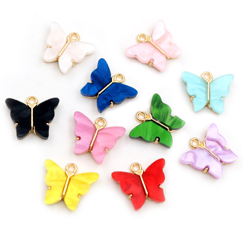 10 Uds. De 14x16mm acrílico mariposa encantos colgante de aleación de Metal para collar pulsera DIY accesorios de fabricación de joyas