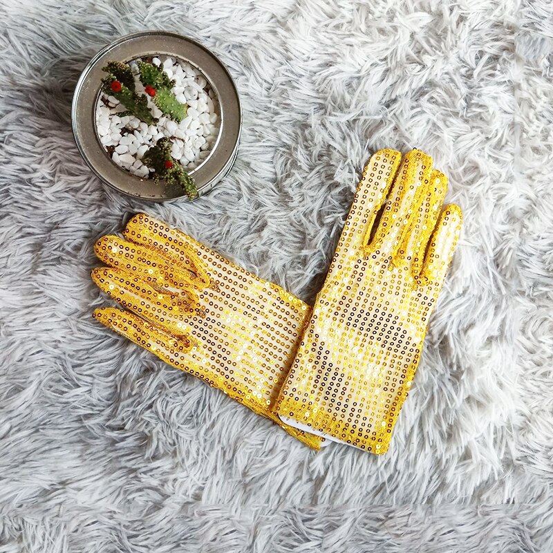 Guantes brillantes Unisex para adultos y niños, con lentejuelas y purpurina, para actuaciones en escenario, baile brillante, , disfraz, mitones elásticos: YELLOW