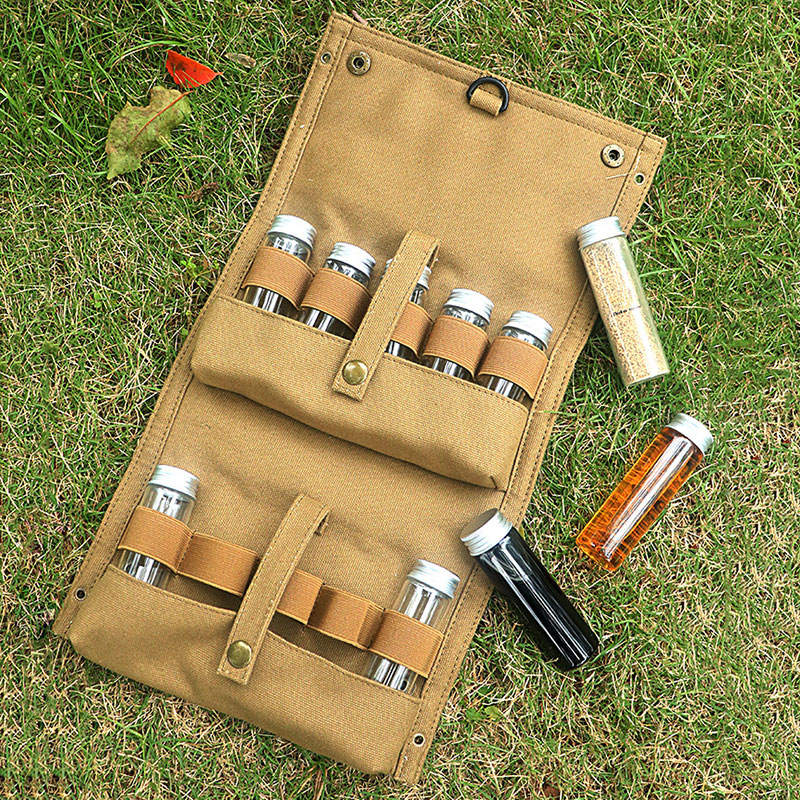 Outdoor Camping Spice Bottle Storage Bags Canvas Foldable Portable BBQ Picnic Seasoning Bottles Handbag Cruet Organizer Holder