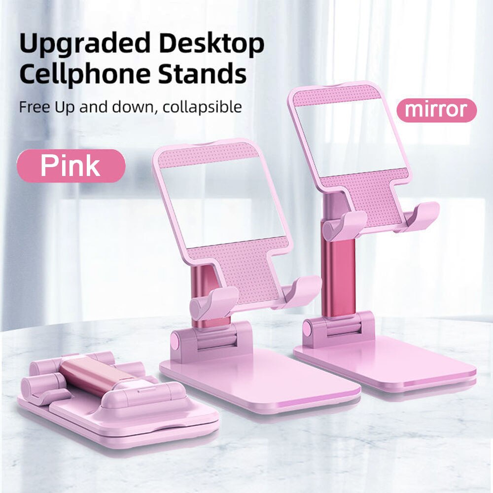 Adjustable Cell Phone Desk Stand Holder Aluminum Desktop Portable Universal Holder Mount Cradle Bracket for Phone Tablet: Pink