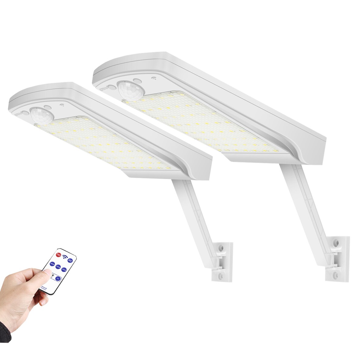 56 led solcellslampor utomhus gångväg trädgårdslampor vägglampa rörelsesensor-lampa fjärrkontrolllampa: Kd -56- vit 2- pack