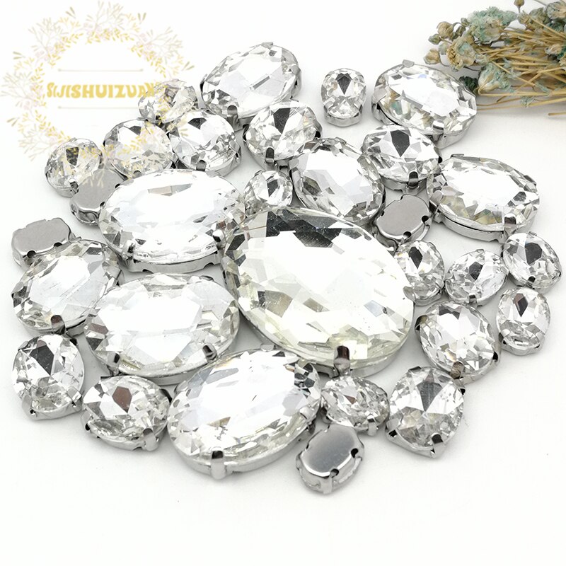 5 MATEN 30 stks ! Witte ovale vorm Glas Kristal naaien steentjes met calw Diy bruiloft decoratie