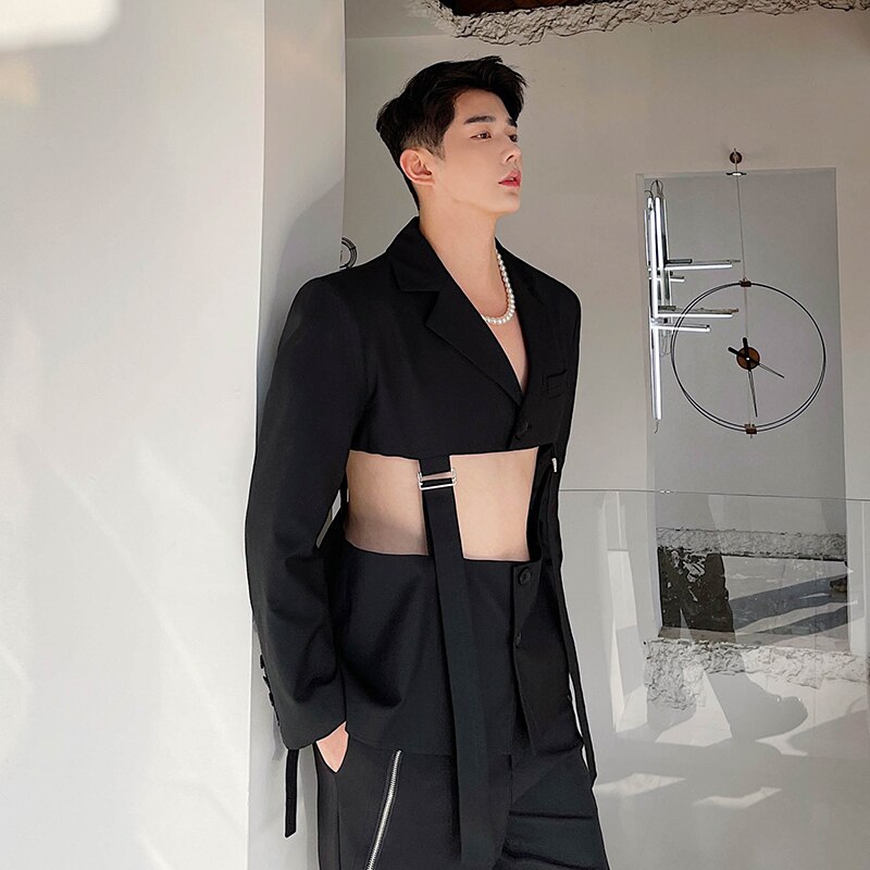 Costume blazer ajouré avec ourlet amovible pour homme, Streetwear, Vintage, à la , Style japonais et coréen, vêtements de scène,