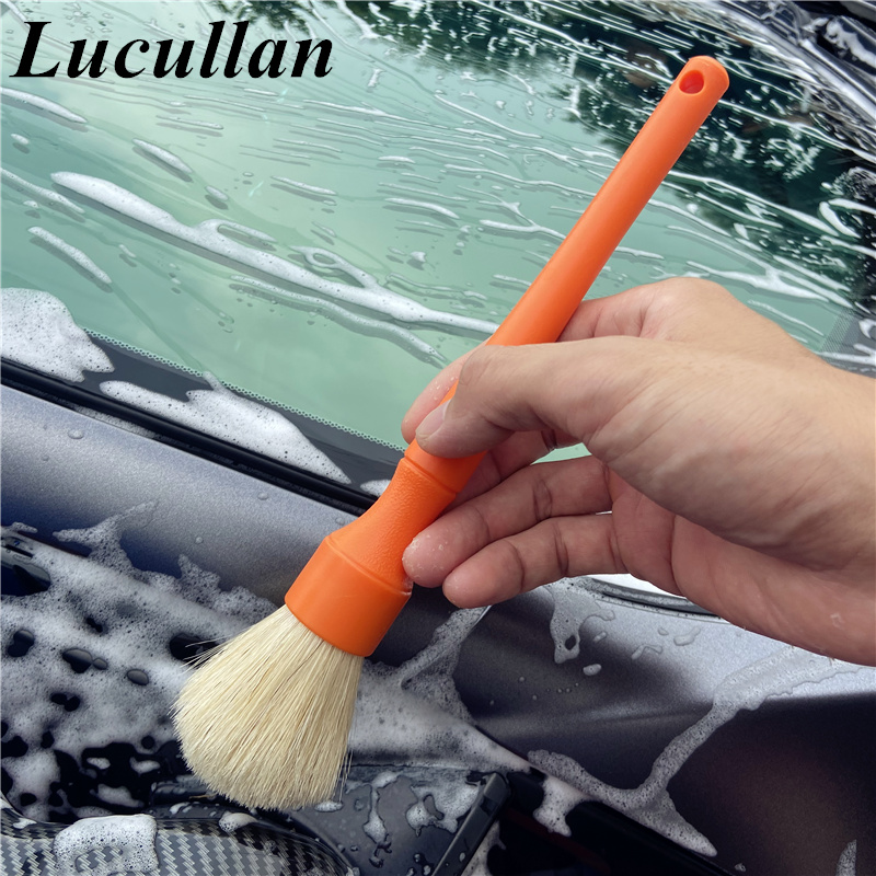 Lucullan Cepillos de limpieza premium de pelo de jabalí natural súper densos para espacios pequeños, bahías de motor y detalles exteriores
