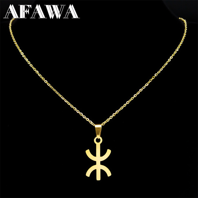 Afrika berber symbol vedhæng halskæde rustfrit stål guld farve amazing ⵣ bogstav etnisk amulet stil kæde halskæder smykker