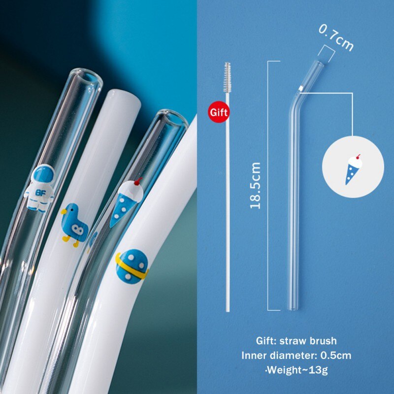 Cute Printed Glass Drinking Straw Eco Friendly Reusable High Borosilicate Glass Straw For Smoothies Cocktails Bar Accessories: A6