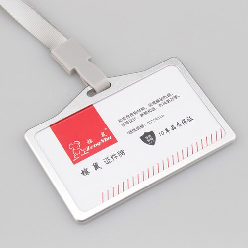 work permit ID card holder Exhibition identification card cover Unisex Aluminium alloy metal staff badge for colleagues: silver with rope