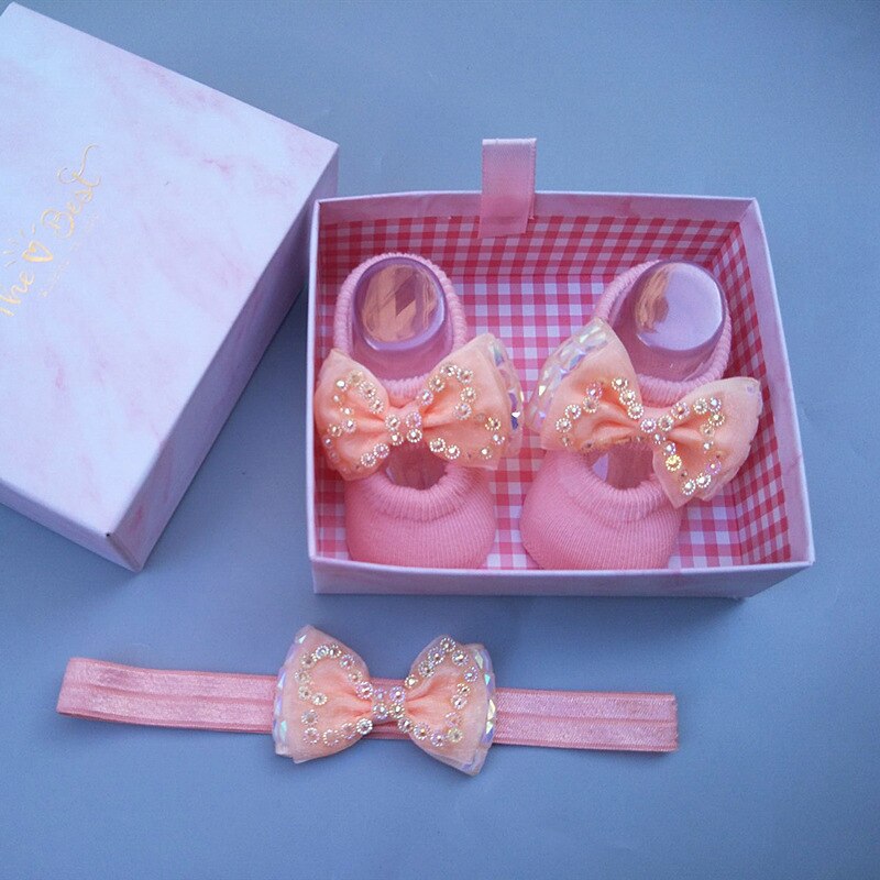 Conjunto de 2 unids/lote de calcetines de diadema para niña, lazos de encaje, turbante elástico, diademas, diadema para niña, accesorios para el cabello para bebé