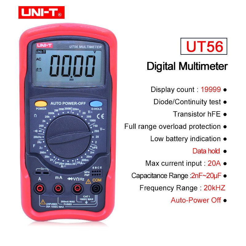 UNI-T Digital multimeter Large LCD Display UT50 Serie Voltmeter Ammeter Ohmmeter Diode/Continuity Test Overload Protection Meter