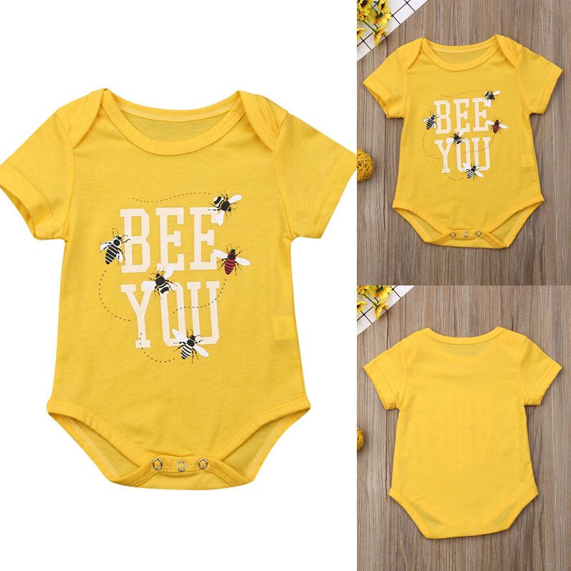 Pudcoco schattige babyjongen, meisjes, korte mouwen, bijenpakje, gele jumpsuit, babypakje, outfit, kleding 0-18m