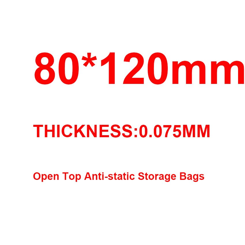 100pcs/lot Open Top Anti-Static Shielding Plastic Pack Packaging Bags ESD Anti Static Packing Bag Antistatic Storage Bag: 80x120mm