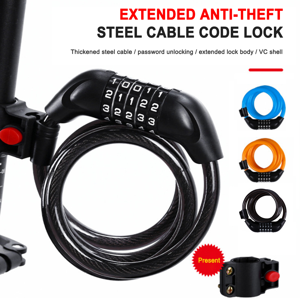1set 5-Digit Code Bike Security Combination Locks Padlock Motorcycle Scooter Anti-Theft Steel Cable Lock Accessories Portable