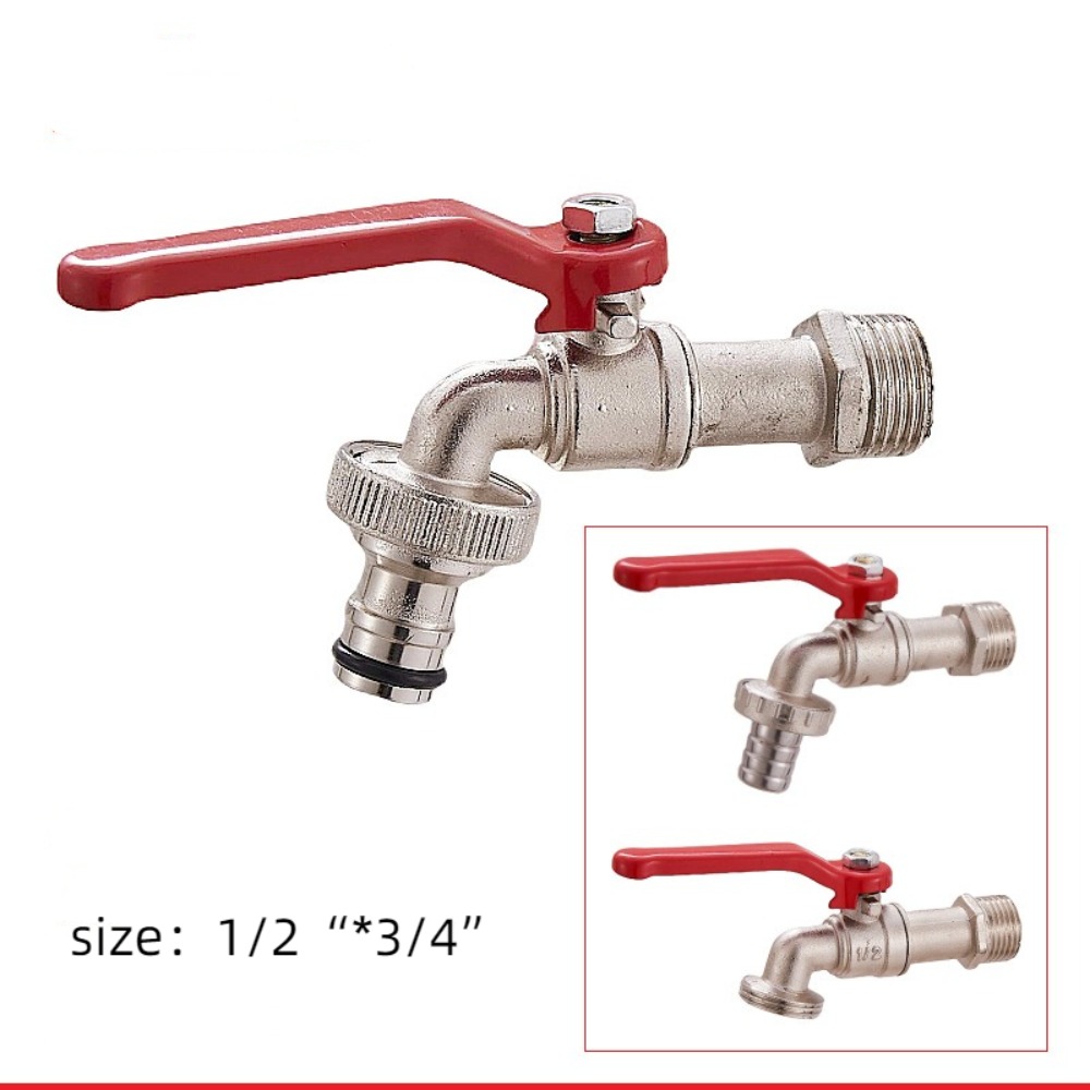 1/2x 3/4 Hendel Waterkraan Met Rood Handvat Slangprop Watertank Connector Zinklegering Pak Voor Wasmachine