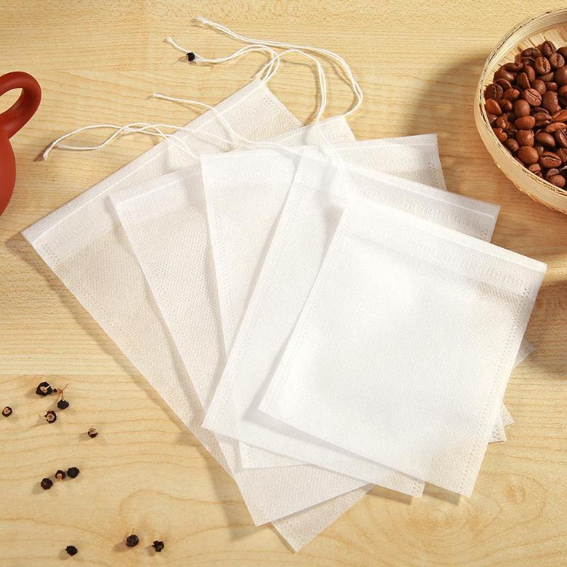 Bolsa de té con cordón no tejido, herramienta de filtro con sello, suministros de hierbas aromáticas, bolsas de té con cuerda, papel de filtro, 50/100 Uds.