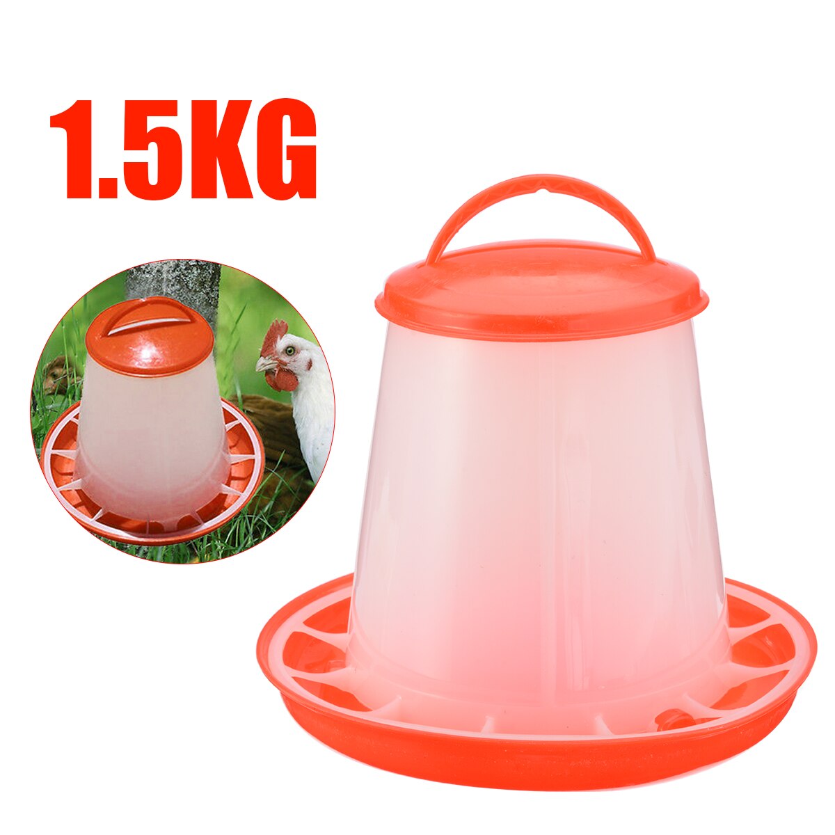 1Set 1.5kg Poultry Chicken Feeder Plastic Feeding Bucket Chicken Duck Fountain Drinker with Lid Handle
