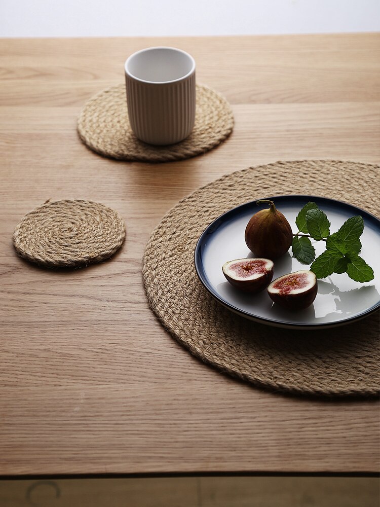 Table Placemat Rattan-weaved Mat for Meal Afternoon Tea Handmade Woven Cup Coaster Dish Holder Tableware Home Decor