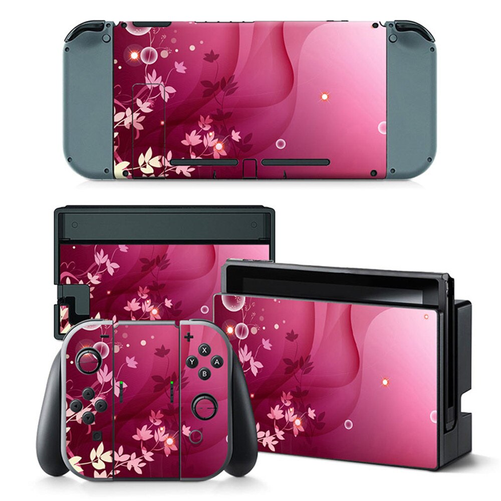 Menina flor cor-de-rosa protetor de tela da pele carregador suporte adesivo filme para nintendo switch lite console joycon controlador caso