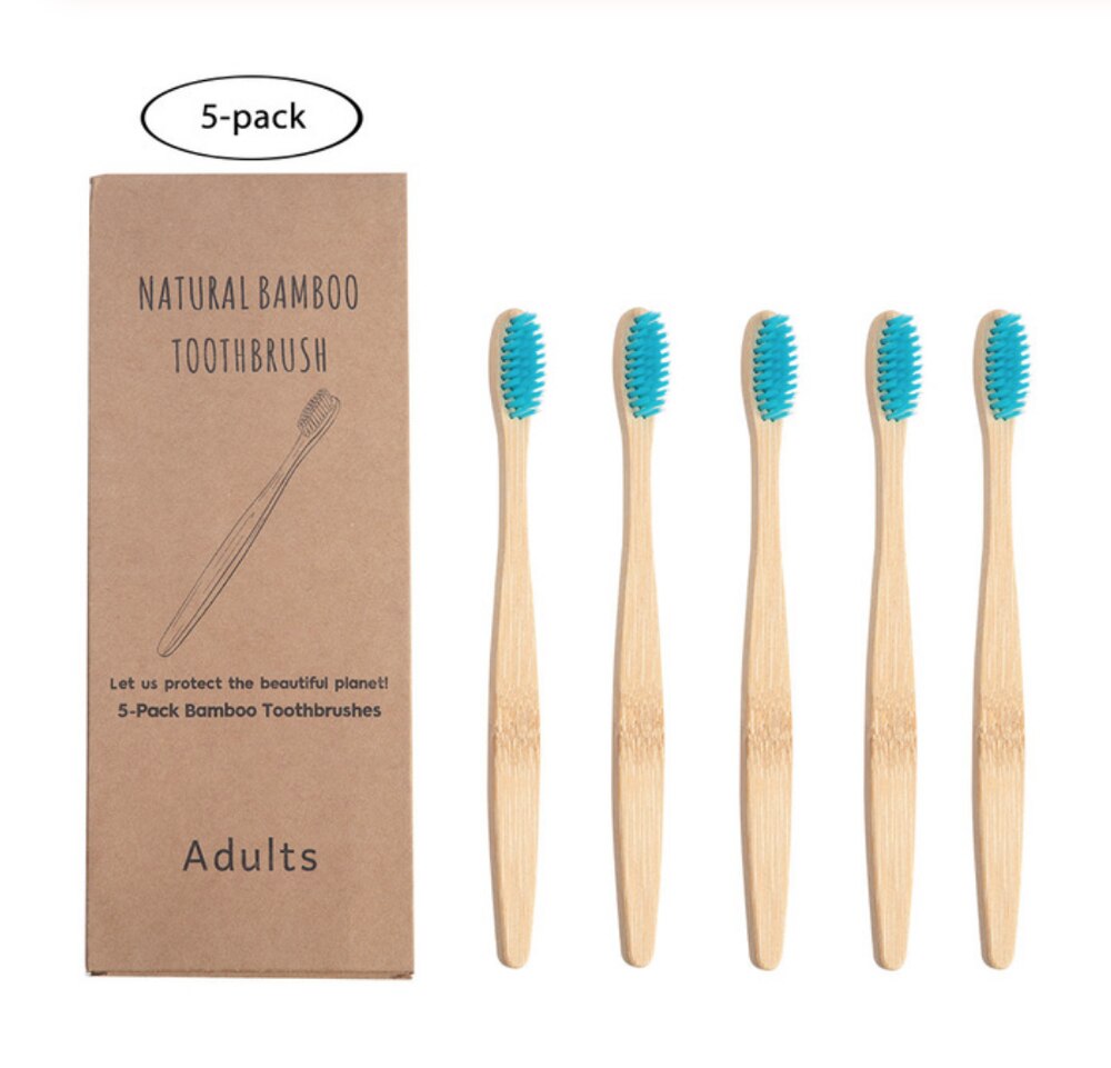Toothbrush bamboo toothbrush rainbow degradable soft fiber toothbrush solid bamboo handle toothbrush: Blue
