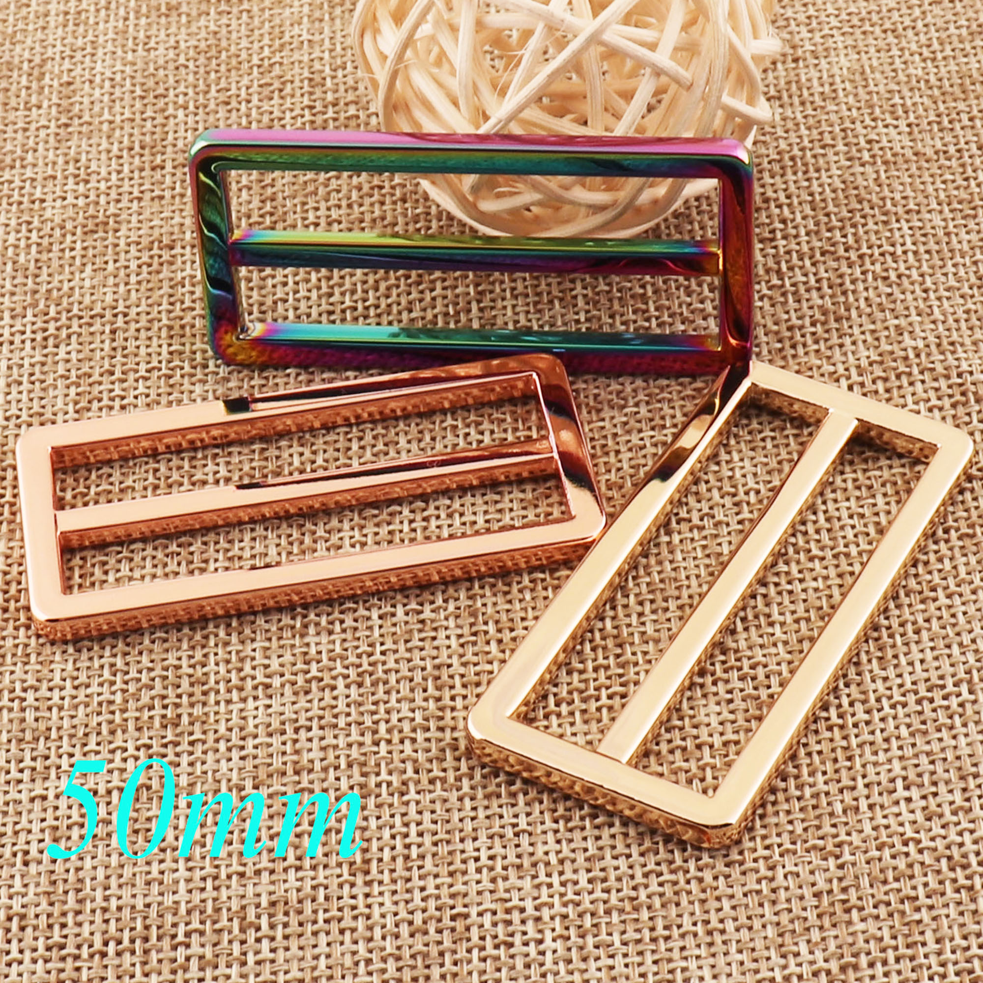 50mm 8 pcs Gold/Rainbow/Rose Gold Slide Buckles Strap Fasteners Belt Adjuster Buckles Metal Purse Purse Hardware 2" Buckle