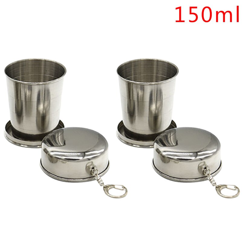 75Ml/150Ml/250Ml Rvs Folding Cup Draagbare Outdoor Reizen Camping Telescopische Cup Met Sleutelhanger water Koffie Handcup: 2PCS 150ML M