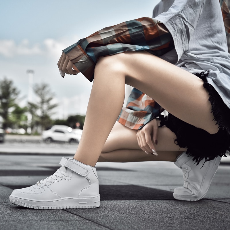 Sneakers kvinder efterår vinter høje sko hvide sneakers pu snøre chunky sneakers moda mujer