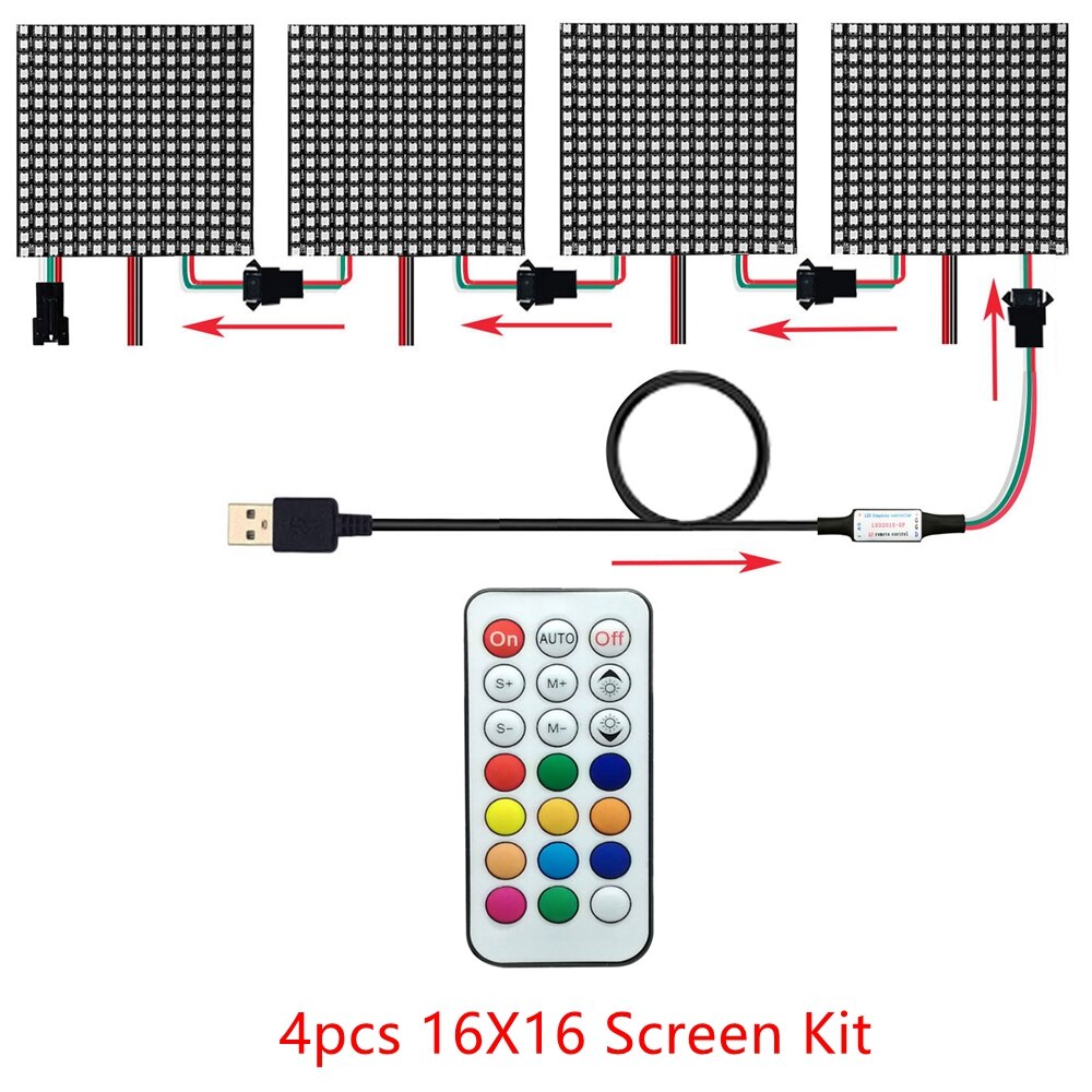 WS2812b 8x32 16x16 8x8 WS2812 Led Pixel Module 21 Keys USB Small Screen Kit Individually Addressable Lamp Beads: 4pcs 16X16 Kit