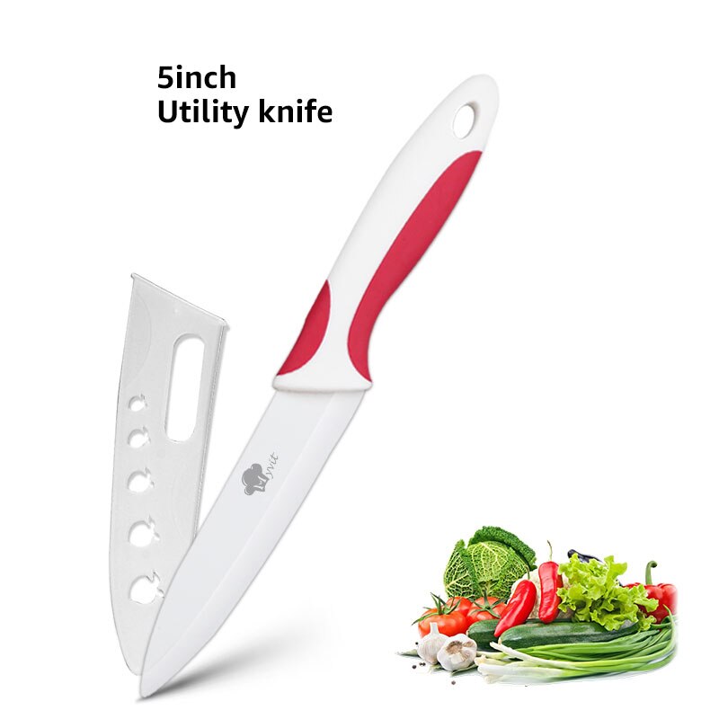 Keramik Messer 6 5 4 3 zoll Chef Fleisch Zoll-dienstprogramm Slicing Schäl Messer Weiß Klinge Bunte Anti-slip Griff küche Kochen Werkzeuge: 5 inch red white